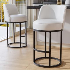 Ninecer 26" Counter Height Bar Stools Set of 2, 360 Swivel Upholstered Bar Chairs with Mid Back, Round Seat, Metal Base, Kitchen Island Counter Stools, Beige