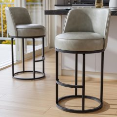 Ninecer 26" Counter Height Bar Stools Set of 2, 360 Swivel Upholstered Bar Chairs with Mid Back, Round Seat, Metal Base, Kitchen Island Counter Stools, Grey