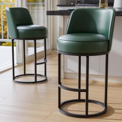 Ninecer 26" Counter Height Bar Stools Set of 2, 360 Swivel Upholstered Bar Chairs with Mid Back, Round Seat, Metal Base, Kitchen Island Counter Stools, Green