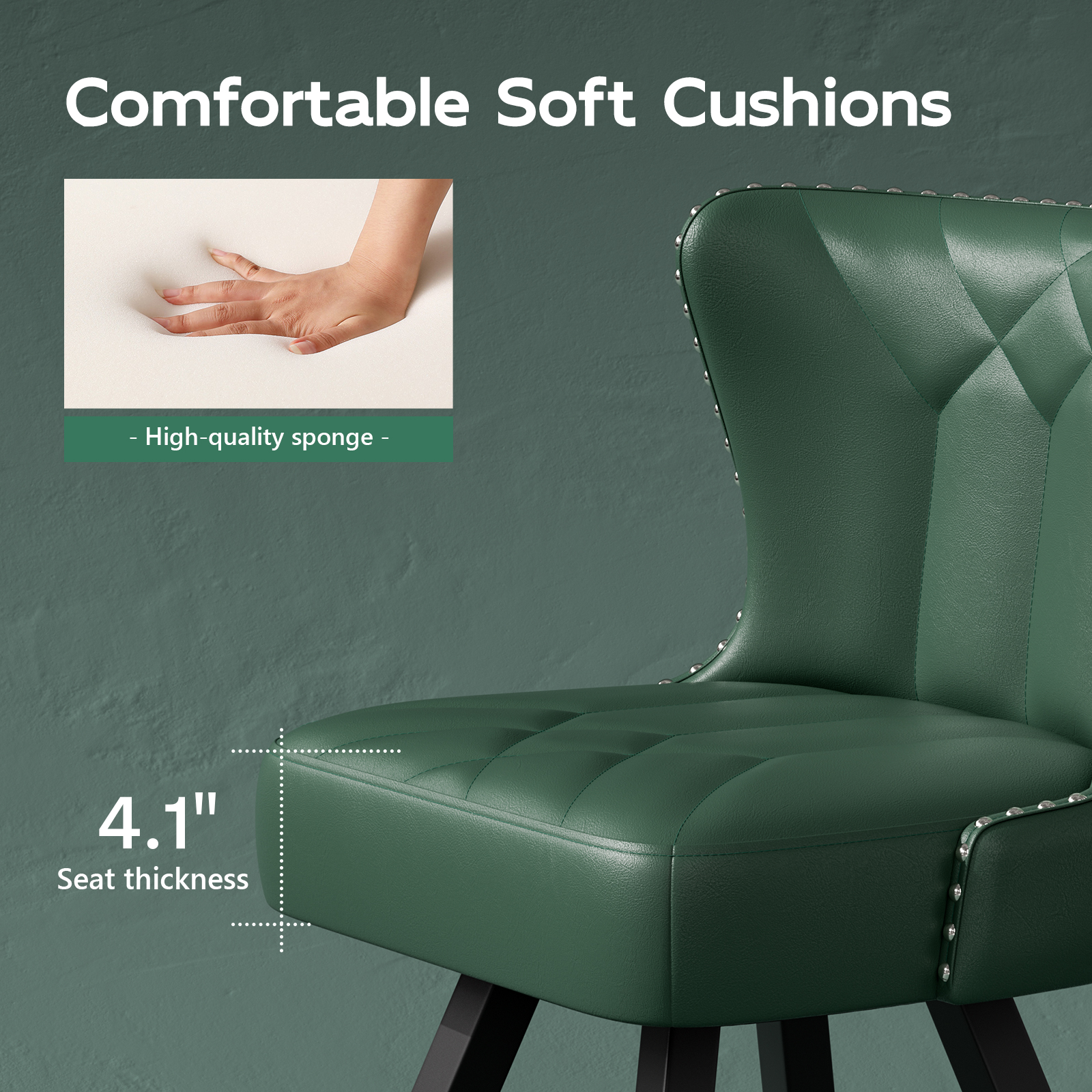 Ninecer 25" Counter Height Bar Stools Set of 2, 360° Swivel Bar Chair with Low-Back Round Seat, Upholstered Faux Leather Kitchen Chairs with Footrest, Counter Stools for Kitchen Island , Green - Image 3