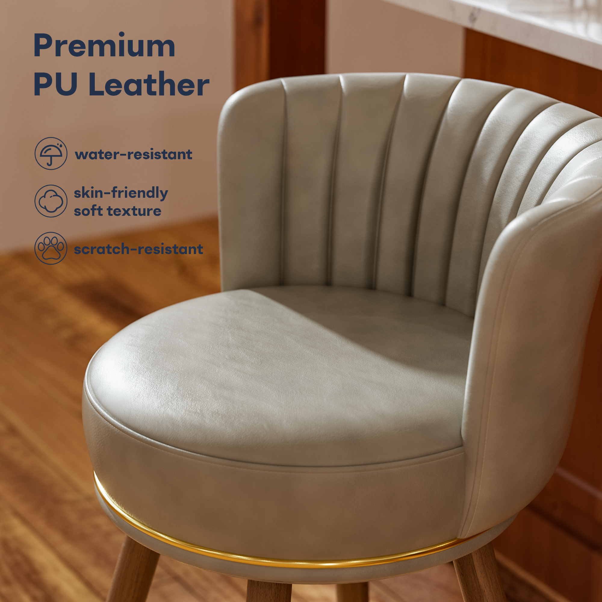 Ninecer Counter Height Bar Stools Set of 2, 26 Inch Swivel PU Leather Bar Chairs with Back and Footrest, Round Low Back Barstools for Kitchen Island Dining Room, Grey - Image 5