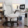 Ninecer Big and Tall Office Chair 400lbs, High Back Executive Computer Desk Chair with PU Leather, Ergonomic Swivel Chair with Adjustable Height, Rocking Function and Padded Flip-up Armrests, White