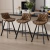 Ninecer 26 Inch Counter Height Bar Stools Set of 3, Faux Leather Bar Chairs with Low Back and Footrest, Upholstered Kitchen Island Barstools for Home Dining, Brown