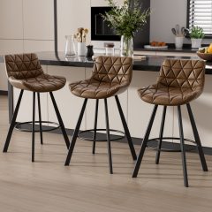 Ninecer 26 Inch Counter Height Bar Stools Set of 3, Faux Leather Bar Chairs with Low Back and Footrest, Upholstered Kitchen Island Barstools for Home Dining, Brown