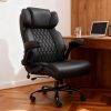 Ninecer 500lbs Big and Tall Office Chair with Inflatable Lumbar Support, Ergonomic Executive Desk Chair with Extra Wide Seat, Adjustable Height Computer Chair, Heavy Duty Leather Office Chair, Black