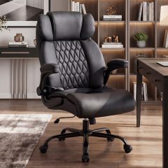 Ninecer 500lbs Big and Tall Office Chair with Inflatable Lumbar Support, Ergonomic Executive Desk Chair with Extra Wide Seat, Adjustable Height Computer Chair, Heavy Duty Leather Office Chair, Black