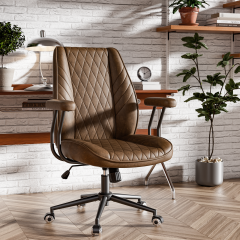 Ninecer Brown Leather Office Chair with Wheels Adjustable Height Padded Arms Vintage Executive Desk Chair for Home Office