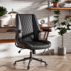 Ninecer Black Leather Office Chair with Wheels Adjustable Height Padded Arms Vintage Executive Desk Chair for Home Office