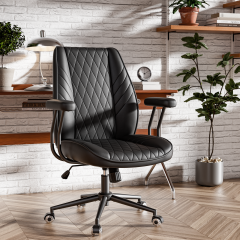 Ninecer Black Leather Office Chair with Wheels Adjustable Height Padded Arms Vintage Executive Desk Chair for Home Office