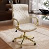 Ninecer White and Gold Office Chair with Soft Leather Embroidery, Mid Back Vintage Swivel Executive Desk Chair with Wheels and Padded Arms, Adjustable Height