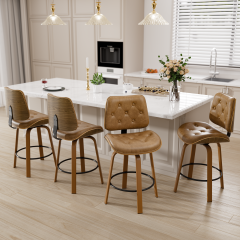 Ninecer Counter Height Bar Stools Set of 4, 26 Inch Swivel BarStools with Curved Bentwood Backrest, PU Leather Bar Chairs with Footrest, Mid Century Modern Bar Chair for Home Kitchen Island, Brown