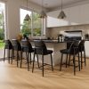 Ninecer 26" Counter Height Bar Stools Set of 6, Upholstered Bar Stools with Back,Leather & Fabric Cushions, Metal Legs, Comfortable Kitchen Island Counter Chairs for Dining Room & Home Bar, Black