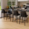 Ninecer 26" Counter Height Bar Stools Set of 4, Upholstered Bar Stools with Back,Leather & Fabric Cushions, Metal Legs, Comfortable Kitchen Island Counter Chairs for Dining Room & Home Bar, Black