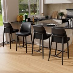 Ninecer 26" Counter Height Bar Stools Set of 4, Upholstered Bar Stools with Back,Leather & Fabric Cushions, Metal Legs, Comfortable Kitchen Island Counter Chairs for Dining Room & Home Bar, Black