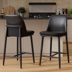 Ninecer 26" Counter Height Bar Stools Set of 2, Upholstered Bar Stools with Back,Leather & Fabric Cushions, Metal Legs, Comfortable Kitchen Island Counter Chairs for Dining Room & Home Bar, Black