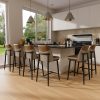 Ninecer 26" Counter Height Bar Stools Set of 6, Upholstered Bar Stools with Back,Leather & Fabric Cushions, Metal Legs, Comfortable Kitchen Island Counter Chairs for Dining Room & Home Bar, Brown