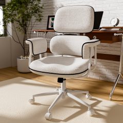 Ninecer Office Chair with Wheels and Wide Arms, Soft Linen Fabric Home Office Chair with Split Back, Molded Foam Cushion, Adjustable Height Swivel Computer Chair for Home Office & Study, White