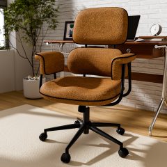Ninecer Office Chair with Wheels and Wide Arms, Soft Linen Fabric Home Office Chair with Split Back, Molded Foam Cushion, Adjustable Height Swivel Computer Chair for Home Office & Study, Brown