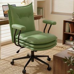Ninecer Mid Back Leather Desk Chair with Wheels, Adjustable Swivel Computer Chair, Padded Wide Seat Office Chair 300lbs, Task Chair for Home Office or Study Room, Green