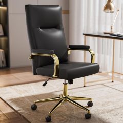 Ninecer Black and Gold Office Chair Memory Foam, High Back Office Chair with Arms and Wheels, Leather Executive Computer Desk Chair with Back Support for Women Girls and Adults