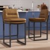 Ninecer Counter Height Bar Stools Set of 2, 26" Low Back Modern Bar Chair, PU Leather Upholstered Kitchen Island Stools, Square Seat Kitchen Chairs, Comfortable Counter Chairs for Dining Room, Brown