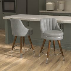 Ninecer 24" Swivel Counter Height Chairs, Modern PU Leather Bar Stools with Thick Cushion and Footrest, Gray (Set of 2)