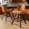 Ninecer 25" Counter Height Bar Stools Set of 2, 360° Swivel Bar Chair with Low-Back Round Seat, Upholstered Faux Leather Kitchen Chairs with Footrest, Counter Stools for Kitchen Island , Brown