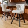 Ninecer 25" Counter Height Bar Stools Set of 2, 360° Swivel Bar Chair with Low-Back Round Seat, Upholstered Faux Leather Kitchen Chairs with Footrest, Counter Stools for Kitchen Island , White