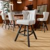 Ninecer 25" Counter Height Bar Stools Set of 4, 360° Swivel Bar Chair with Low-Back Round Seat, Upholstered Faux Leather Kitchen Chairs with Footrest, Counter Stools for Kitchen Island , White