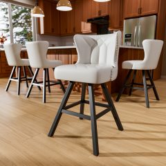 Ninecer 25" Counter Height Bar Stools Set of 4, 360° Swivel Bar Chair with Low-Back Round Seat, Upholstered Faux Leather Kitchen Chairs with Footrest, Counter Stools for Kitchen Island , White