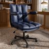 Ninecer Blue Desk Chair, Mid Century Modern Leather Office Chairs with Arms, Wheels Thickend Back and Seat, Adjustable Height, Vintage Computer Chair for Home, Office