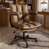 Ninecer Brown Desk Chair, Mid Century Modern Leather Office Chairs with Arms, Wheels Thickend Back and Seat, Adjustable Height, Vintage Computer Chair for Home, Office