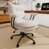 Ninecer White Office Chair with Triple-Layers Thicken Wide Seat, Mid Back Leather Desk Chair with Wheels and Arms, Mid-Century Modern Computer Chair for Home Office