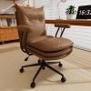 Ninecer Brown Leather Office Chair with Wheels, Triple-Layers Thicken Wide Seat Height Adjustable, Mid-Century Modern Comfy Desk Chair for Home, Office