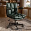 Ninecer Green Desk Chair, Mid Century Modern Office Chairs with Arms, Thickend Back and Seat, Adjustable Height, Wheels, Vintage Leather Computer Chair for Home, Office