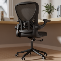 Ninecer Ergonomic Mesh Office Chair, Mesh Back Office Chair with Flip-up Arms, Swivel Computer Desk Chair with Lumbar Support for Adult, Black