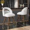 Ninecer 24" Counter Height Swivel Bar Stool Set of 2, Cream Velvet Upholstered Bar Stool with Back, Gold-Tipped Wood Legs, Thick Cushion Seat and Footrest, Modern Stool for Home Kitchen Island