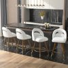 Ninecer 24" Counter Height Swivel Bar Stool Set of 4, Cream Velvet Upholstered Bar Stool with Back, Gold-Tipped Wood Legs, Thick Cushion Seat and Footrest, Modern Stool for Home Kitchen Island