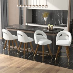 Ninecer 24" Counter Height Swivel Bar Stool Set of 4, Cream Velvet Upholstered Bar Stool with Back, Gold-Tipped Wood Legs, Thick Cushion Seat and Footrest, Modern Stool for Home Kitchen Island