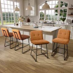 Ninecer Counter Height Bar Stools Set of 4, 26 Inch Upholstered Bar Stools with Low Back, Boucle Fabric Square Seat Bar Chairs with Metal Legs and Footrest, Bar Stools for Home Kitchen Bar, Brown