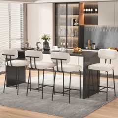 Ninecer Counter Height Bar Stools Set of 4, 26" White Bar Stools with Back and Metal Legs, Fabric Kitchen Counter Stools with Footrest and Wide Seat, Bar Chairs for Kitchen Island