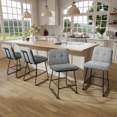 Ninecer Counter Height Bar Stools Set of 4, 26 Inch Upholstered Bar Stools with Low Back, Boucle Fabric Square Seat Bar Chairs with Metal Legs and Footrest, Bar Stools for Home Kitchen Bar, Grey