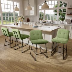 Ninecer Counter Height Bar Stools Set of 4, 26 Inch Upholstered Bar Stools with Low Back, Boucle Fabric Square Seat Bar Chairs with Metal Legs and Footrest, Bar Stools for Home Kitchen Bar, Green