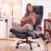 Ninecer Big and Tall Office Chair, Cross Legged Office Chair with Footrest and Lumbar Pillow, Reclining Teddy Fleece Criss Cross Desk Chair, Gray