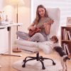 Ninecer Big and Tall Office Chair, Cross Legged Office Chair with Footrest and Lumbar Pillow, Reclining Teddy Fleece Criss Cross Desk Chair, White