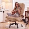 Ninecer Big and Tall Office Chair, Cross Legged Office Chair with Footrest and Lumbar Pillow, Reclining Teddy Fleece Criss Cross Desk Chair, Brown