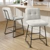 Ninecer Counter Height Bar Stools Set of 2, 26 Inch Upholstered Bar Stools with Low Back, Boucle Fabric Square Seat Bar Chairs with Metal Legs and Footrest, Bar Stools for Home Kitchen Bar, Beige