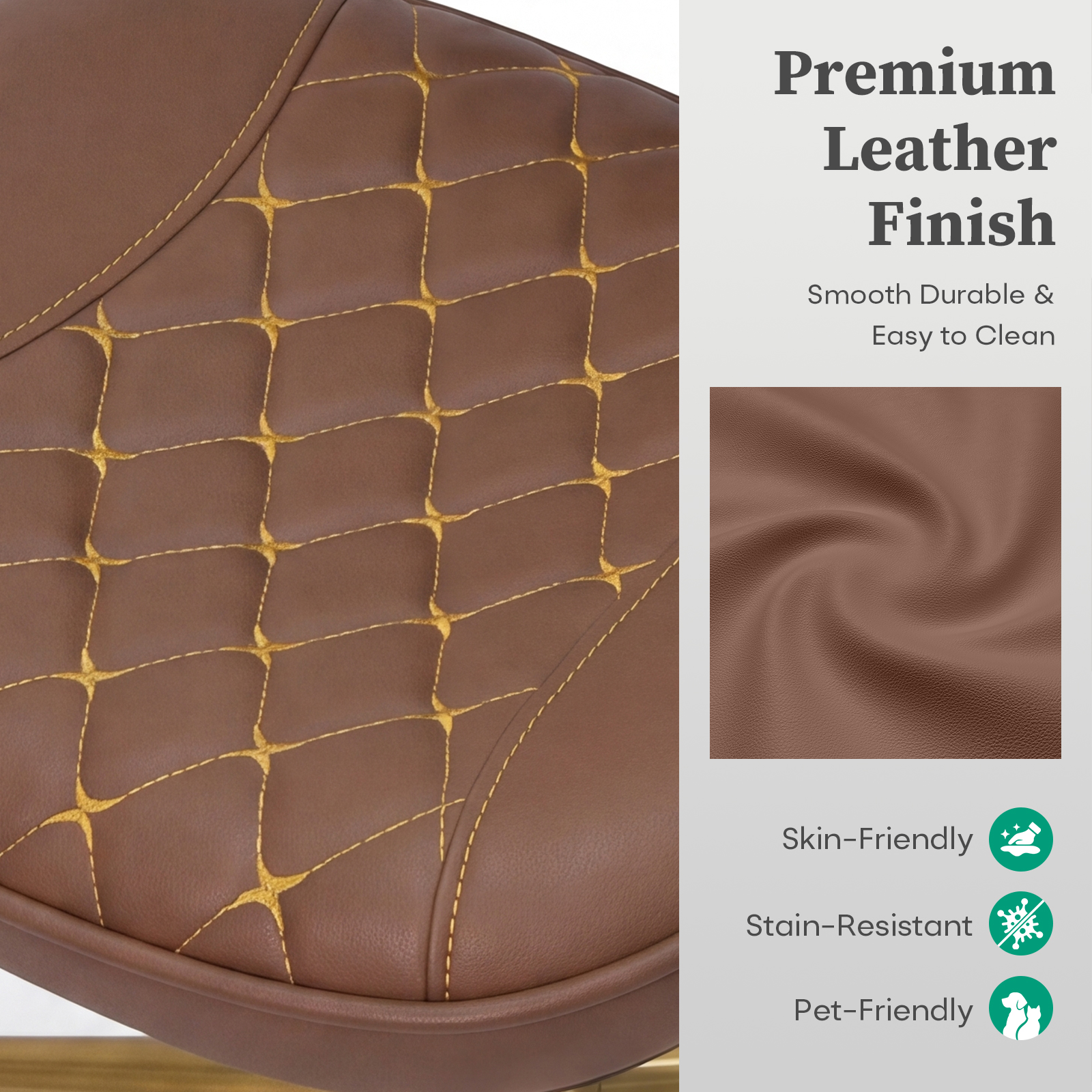 Ninecer Brown and Gold Office Chair Armless, Small Computer Desk Chair No Arms with Wheels, Lumbar Support, Adjustable Height for Home Office - Image 4
