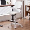 Ninecer Ergonomic Drafting Chair, Tall Office Chair with Flip-up Armrests, Adustable Lumbar Support and Adjustable Footrest Ring 330LBS Capacity for Standing Desk, White